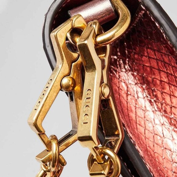 Gucci Pink Metallic Snakeskin Horsebit 1955 Small Crossbody Bag - Picture 6 of 10